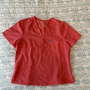 Figs Coral V-Neck Scrub Top